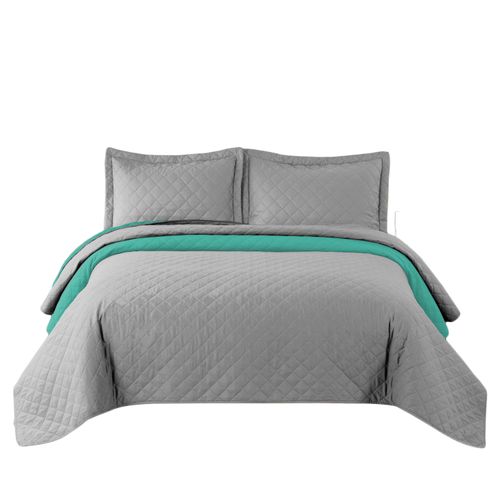 BEDSPREAD- QUILTED/DOUBLE-SIDED Inez Light Grey-Mint