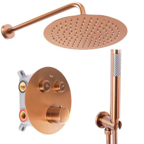 Set de duș incastrat Rea LUNGO COPPER BRUSH + BOX cu termostat