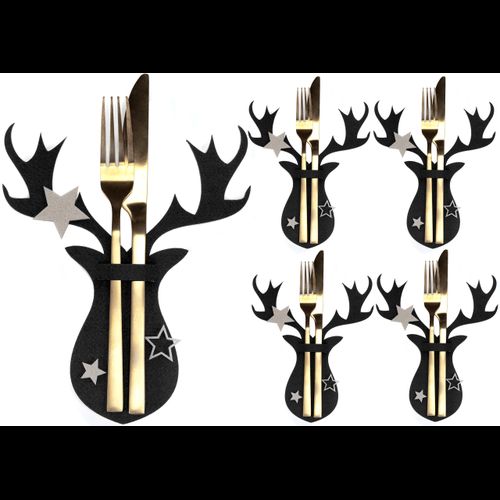 Christmas cutlery cover 4 pcs Reindeer Black