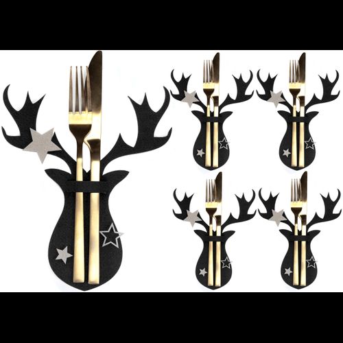Christmas cutlery cover 4 pcs Reindeer Black