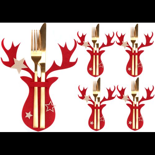 Christmas cutlery cover 4 pcs Red Reindeer