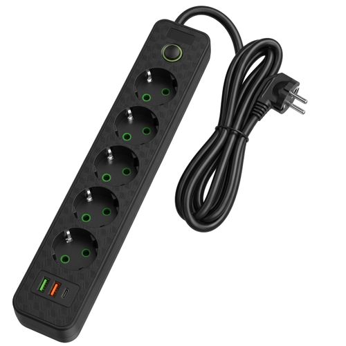 Prelungitor multipriză 5 prize + 2x USB-A + USB-C REA JNH022-5A Black