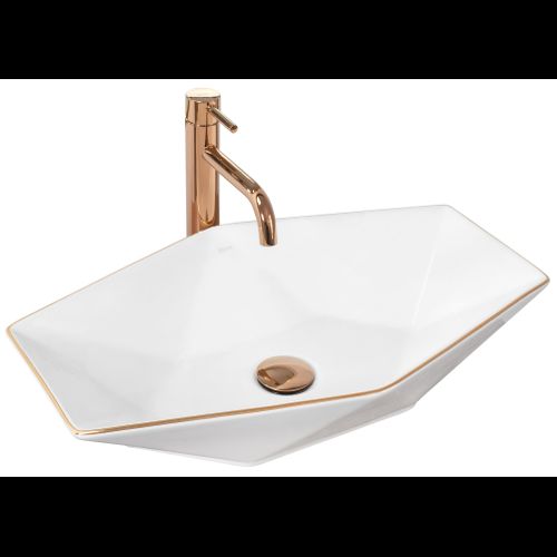 Countertop Basin Rea Vegas White Rose Gold Edge