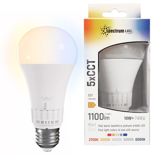 Bombilla LED 5 tonos de luz GLS E27 230V 10W 5CCT