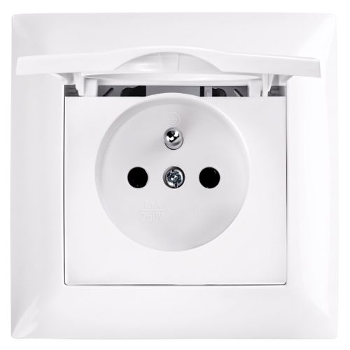 Presa singola con messa a terra e coperchio con cornice OSTE JNH005-G White