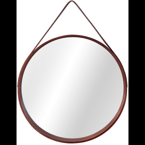 Kulaté dřevěné zrcadlo na provazu LOFT Tmavě hnedé 50 cm