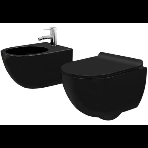 WC csésze készlet Rea Carlo Mini Black Mat + Bidet Carlo Black