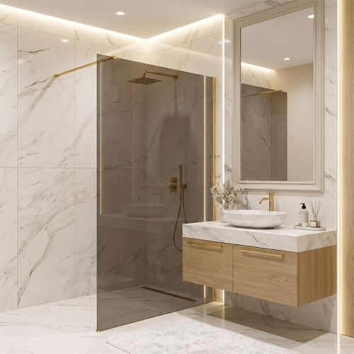 Душова стінка Rea Flexi Brown / Brush Gold 120