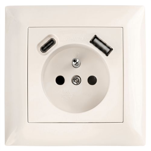 Jednoduchá zásuvka s uzemnením + USB-A USB-C OSTE JNH004-G Beige