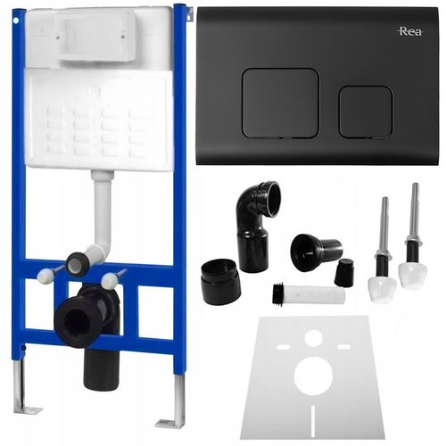 Frame set wall hung toilet bowl with button F Black