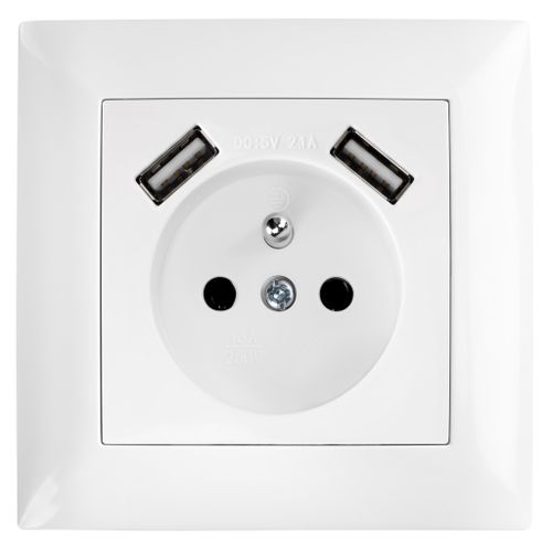 Single grounded socket with frame + 2x USB-A OSTE JNH003-G White