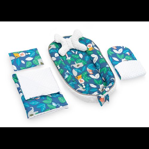 Baby cocoon for pram, mattress, pillow, blanket 5in1 Jungle Blue