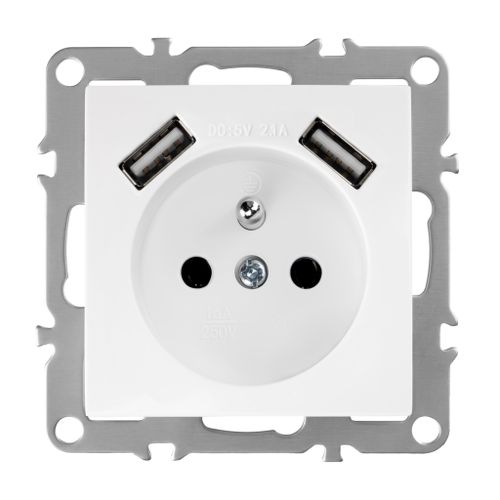 Single grounded socket + 2x USB-A OSTE JNH003-G White