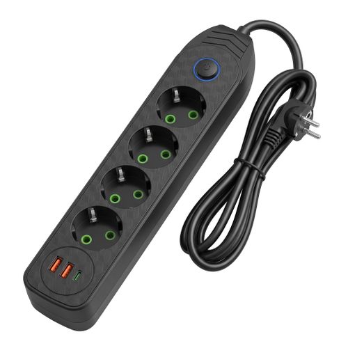 Prelungitor Multipriză 4 prize + 2x USB-A + USB-C JNH025-4B Black