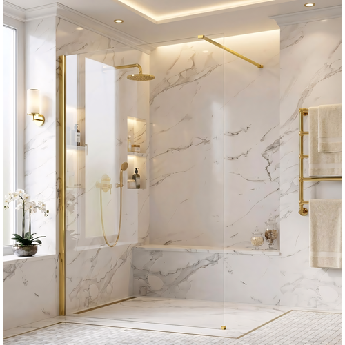 Душова стінка Rea Flexi Transparent / Gold 130