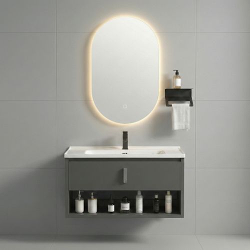 Set di mobili da bagno con lavabo River 80cm Grey