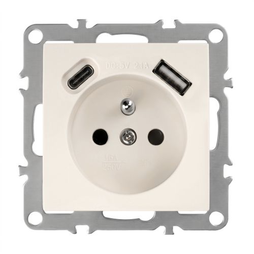 Jednoduchá zásuvka s uzemnením + USB-A USB-C OSTE JNH004-G Beige