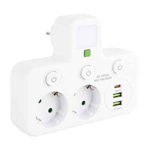 Power Strip 2 Sockets + 2x USB-A + USB-C JNH017 White