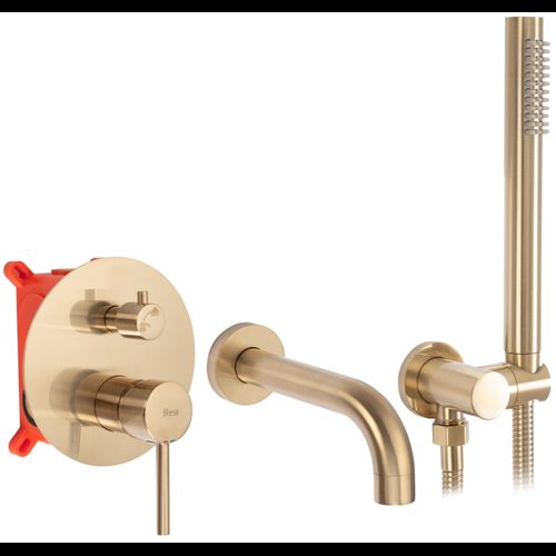 Wall Mounted Bath faucet Rea Lungo Gold Brush + Box