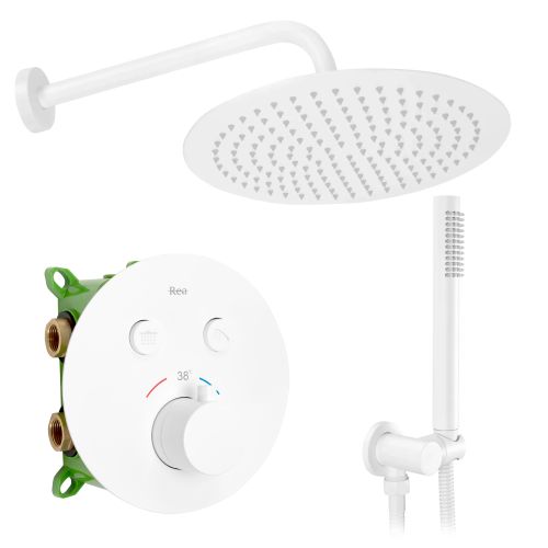 Zestaw Prysznicowy Podtynkowy LUNGO MILER Biały Matt z termostatem + BOX