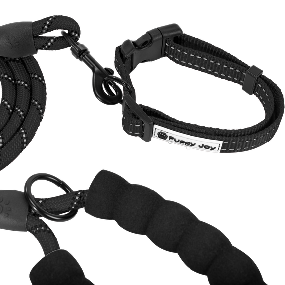 Smycz i obroża dla psa odblaskowa PJ-091 czarna