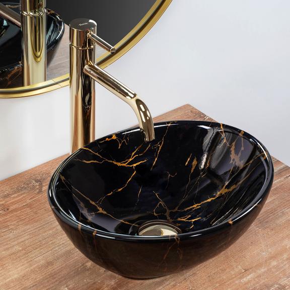 Umyvadlo na desku Rea Sofia Mini Black Marble Shiny