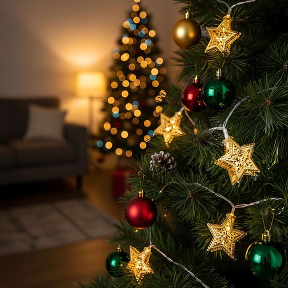 Lampki choinkowe Girlanda LED Złote Gwiazdki 391020