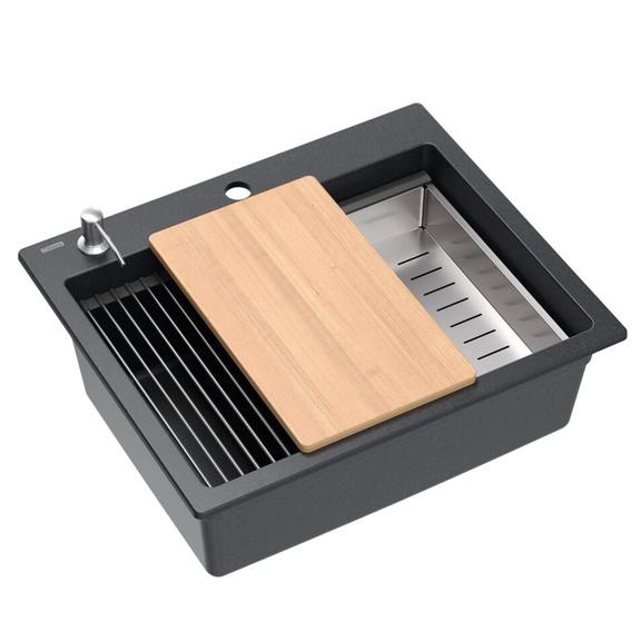 granīta izlietne KURT 110 WORKSTATION Black Dotted