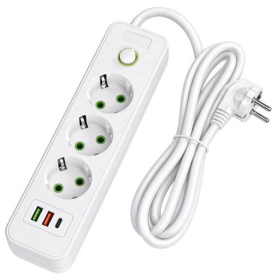 Listwa zasilająca Przedłużacz 3 gniazda + 2x USB-A + USB-C JNH020-3A Biały