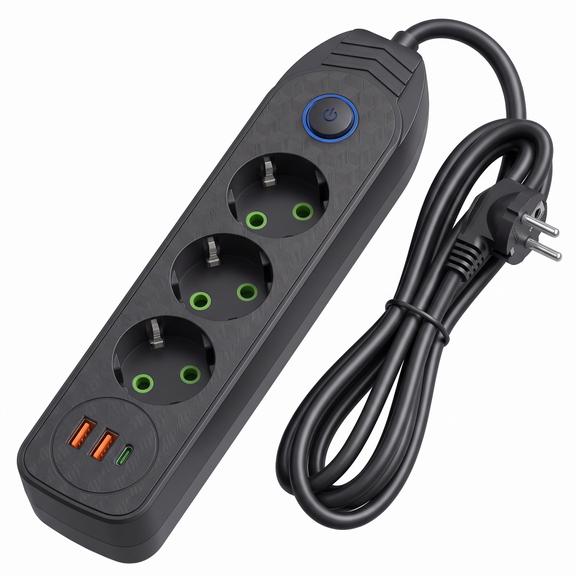 Listwa zasilająca Przedłużacz 3 gniazda + 2x USB-A + USB-C JNH024-3B Czarny