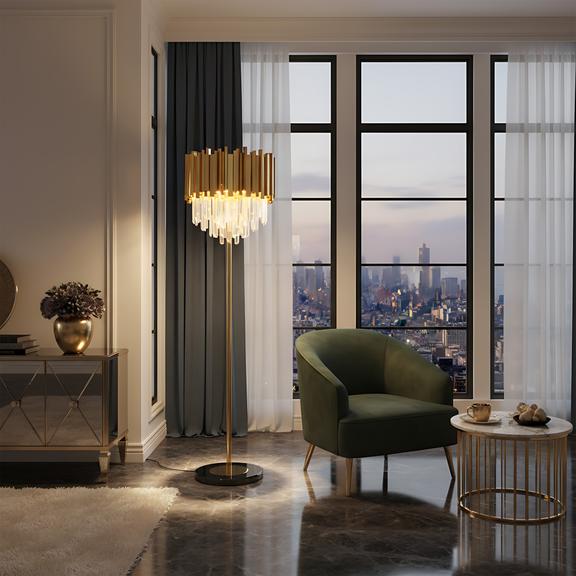 Lampa Stojąca Podłogowa APP1717-3F Złota