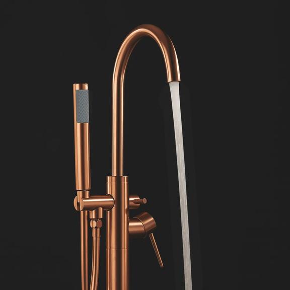 Bateria wannowa podłogowa Rea Lungo miedź szczotkowana