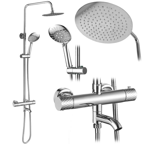 Kit de douche avec thermostat Lungo Diamond chrome