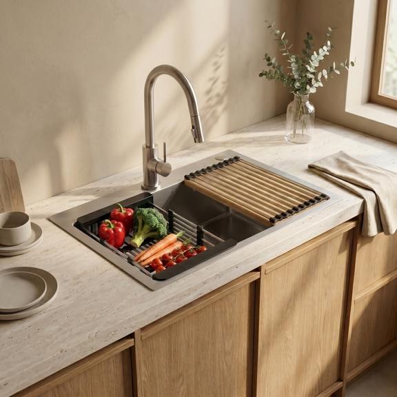 Zestaw akcesoriów kuchennych na zlewozmywak 3el. REA Czarny
