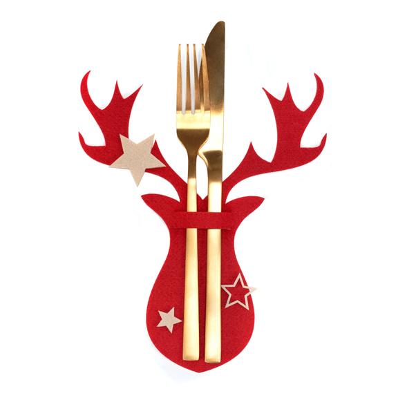 Pokrowiec na sztućce Świateczny 6 szt Renifer Czerwony
