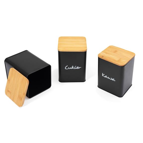 Zestaw 3 pojemników kuchennych Czarne 391890