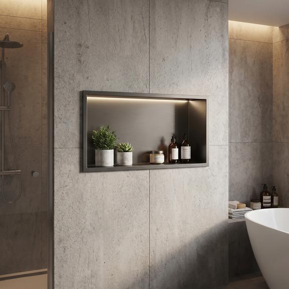 Półka wnękowa łazienkowa LED 30x60 Tytan