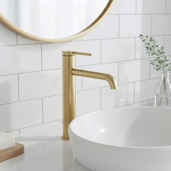 Bateria umywalkowa Rea Spot Złota Szczotkowana Wysoka