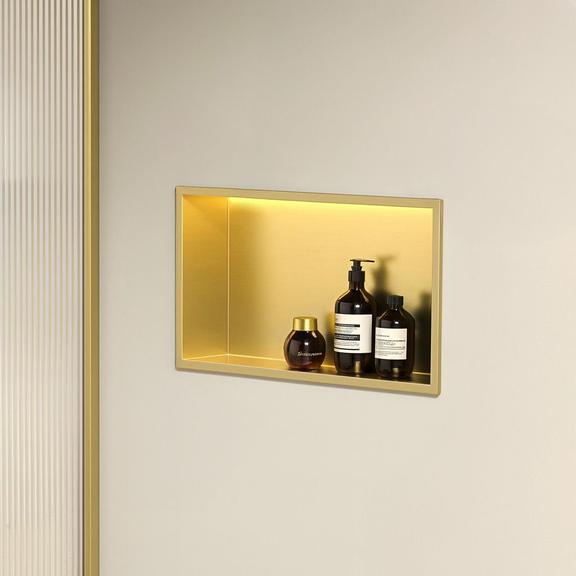 PÓŁKA WNĘKOWA ŁAZIENKOWA LED 30x45 złota szczotkowana