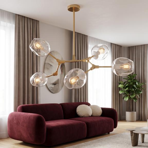 Lampa Wisząca Szklane Kule 5 Ramion APP506-5C Złota