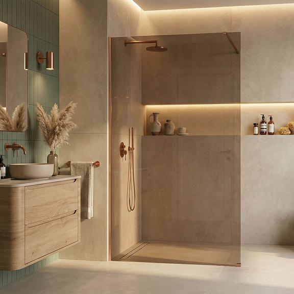 Kabina prysznicowa Walk-In Rea Flexi Brown / Brush Copper 90