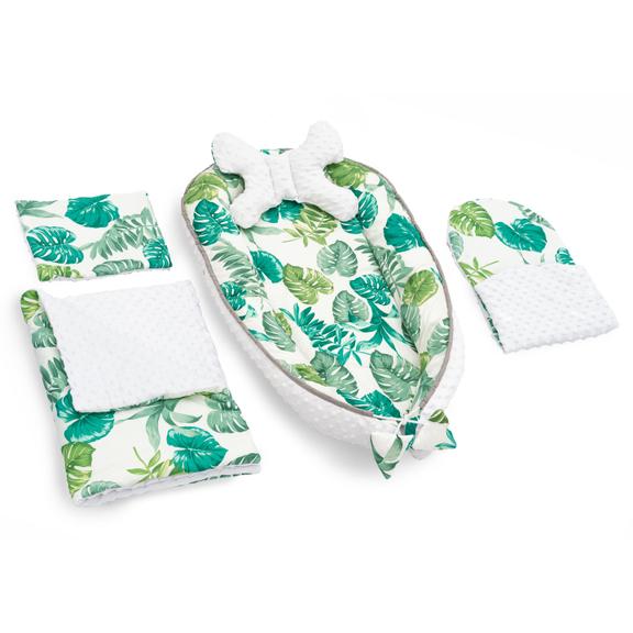 Kokon do wózka, materac, poduszka, kocyk  5w1 Jungle Leaves Green