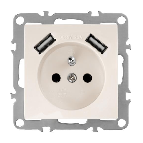 Gniazdo pojedyncze z uziemieniem + 2x USB-A OSTE JNH003-G Beżowe