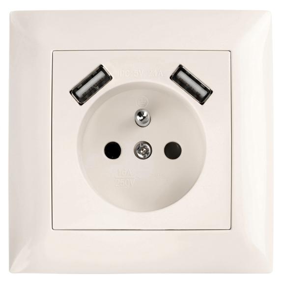 Gniazdo pojedyncze z uziemieniem + 2x USB-A z ramką OSTE JNH003-G Beżowe