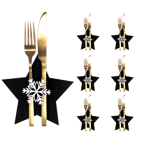 Pokrowiec na sztućce Świateczny 6 szt Gwiazda Czarna
