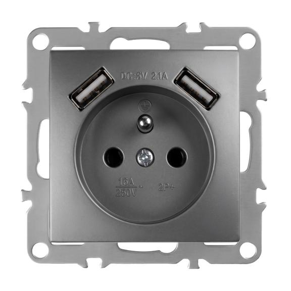 Gniazdo pojedyncze z uziemieniem + 2x USB-A OSTE JNH003-G Szare