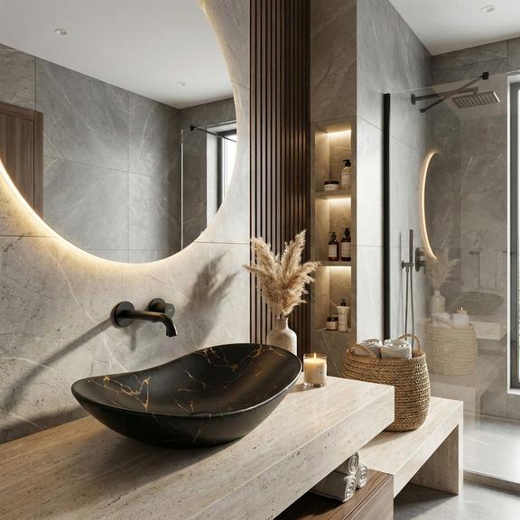 Opzetwastafel Rea Royal 60 Black Marble Mat