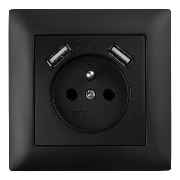 Gniazdo pojedyncze z uziemieniem + 2x USB-A z ramką OSTE JNH003-G Czarne