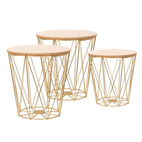 Komplet  trzech stolików drucianych TWINS gold