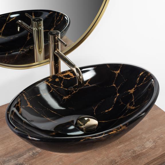 Lavoar pentru blat REA Pamela Black Marble Shiny